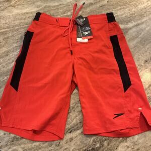 Speedo Men's Hydroliner Built In Boxer Brief Swim Board Shorts Red 30W 20"L